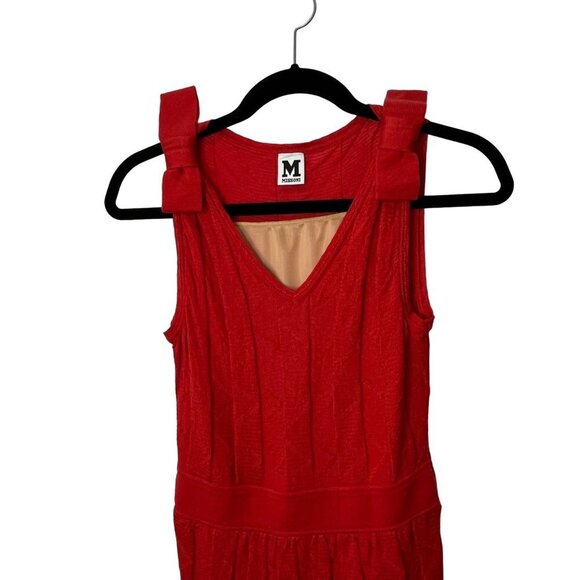 M by Missoni Red Zig Zag Bow Shoulder Knit Dress Fully Lined Size Small - Picture 7 of 13